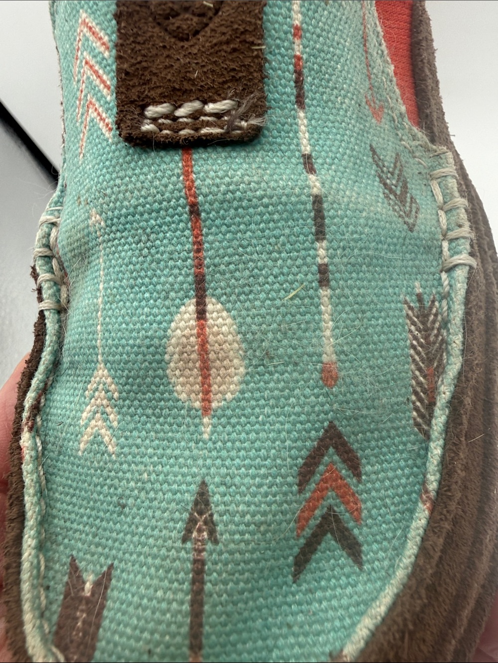 Ariat Teal Arrow-Print Slip-On Shoes with Brown Trim - Picture 4 of 11